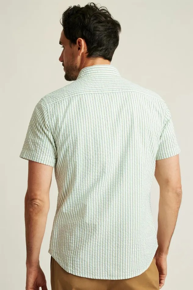 Men Casual Shirts Bonobos Riviera Short Sleeve Shirt Blue Green Stripe