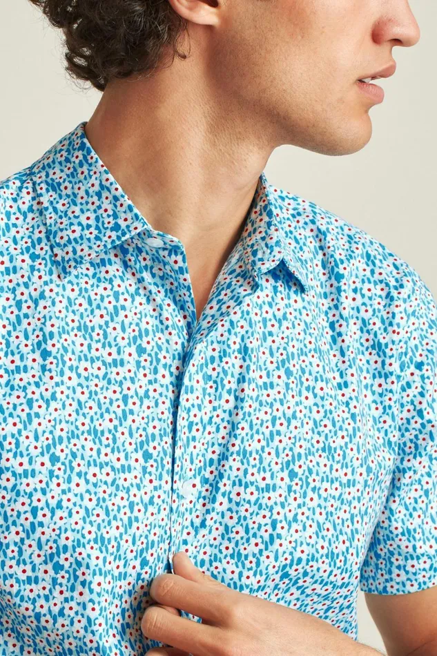 Men Casual Shirts Bonobos Riviera Short Sleeve Shirt Blue Oasis Floral