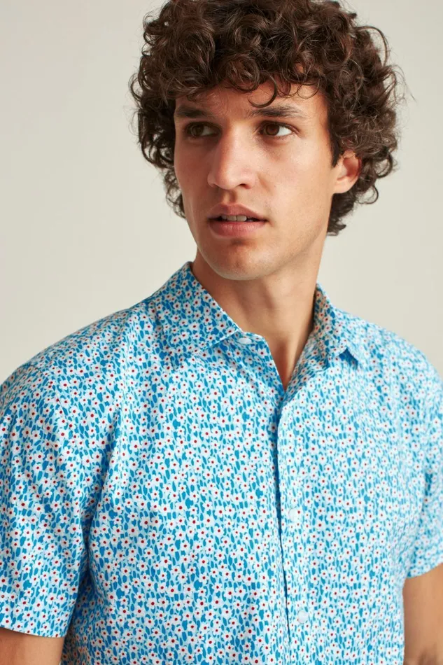 Men Casual Shirts Bonobos Riviera Short Sleeve Shirt Blue Oasis Floral