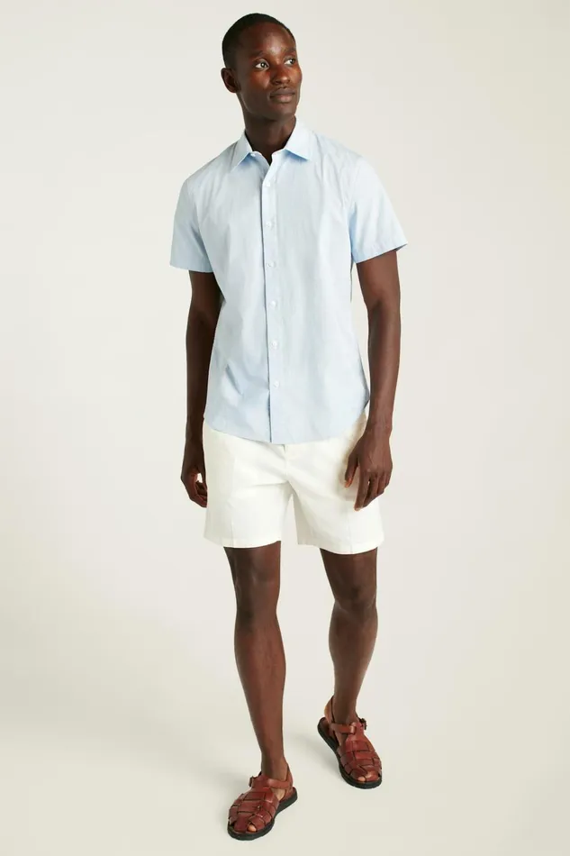 Men Casual Shirts Bonobos Riviera Short Sleeve Shirt Blue Oxnard Stripe