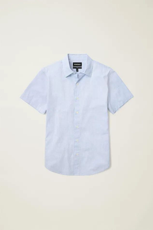 Men Casual Shirts Bonobos Riviera Short Sleeve Shirt Blue Oxnard Stripe