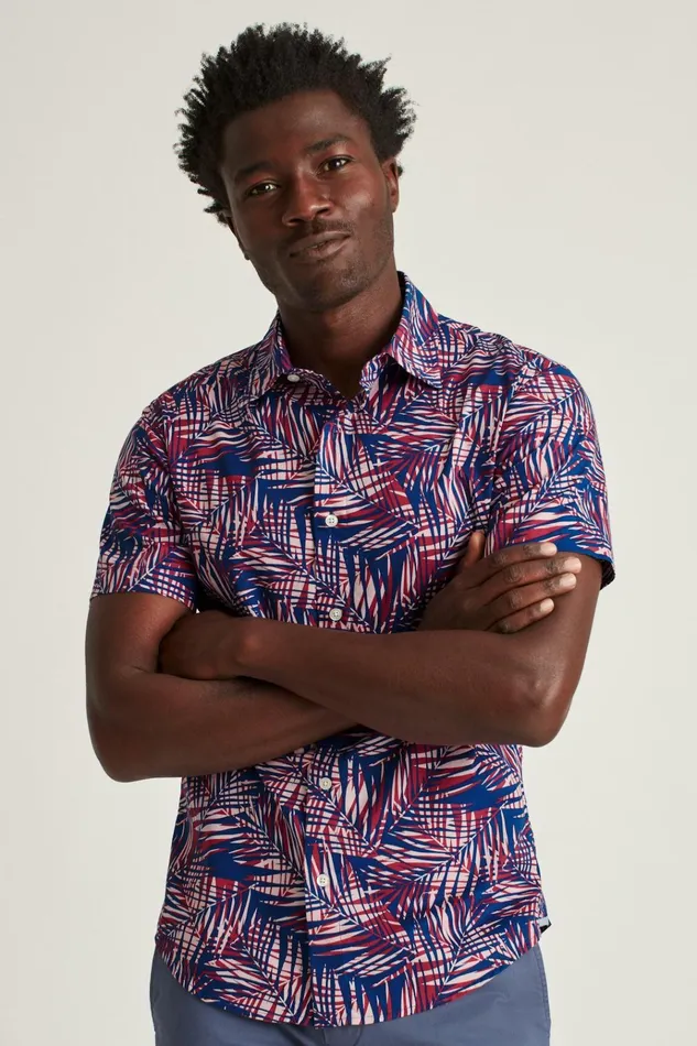 Men Casual Shirts Bonobos Riviera Short Sleeve Shirt Blue Palm Cove