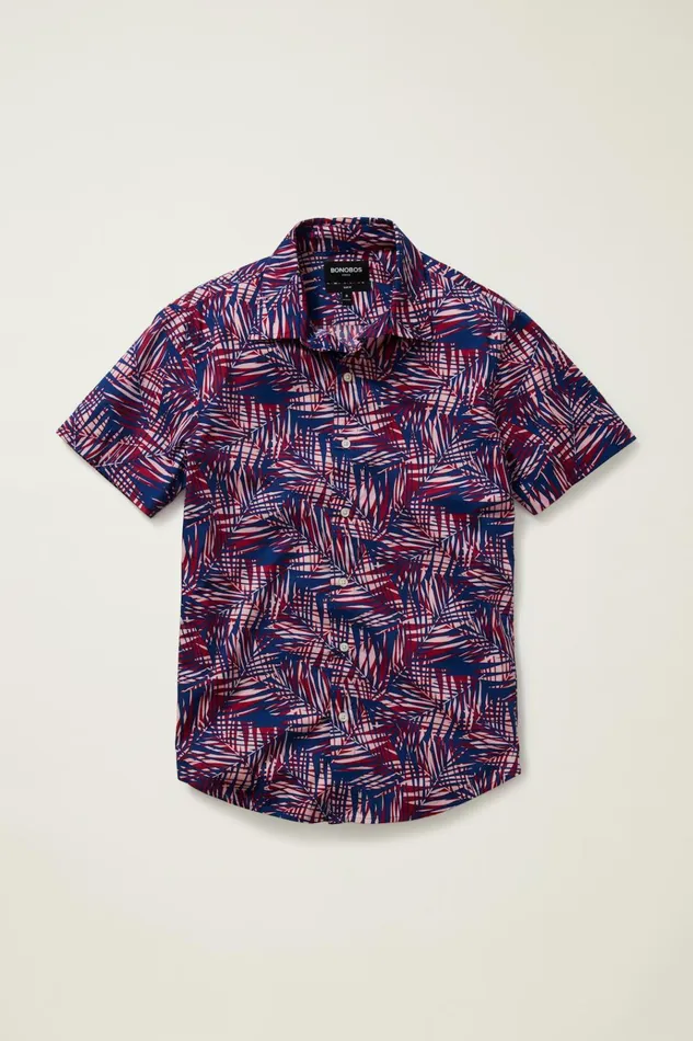 Men Casual Shirts Bonobos Riviera Short Sleeve Shirt Blue Palm Cove