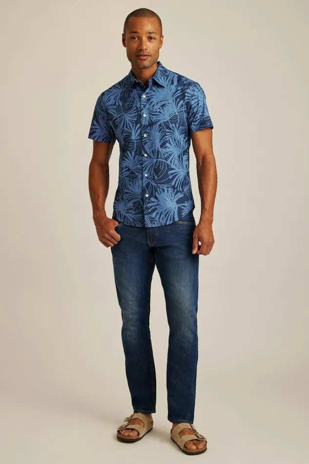 Men Casual Shirts Bonobos Riviera Short Sleeve Shirt Blue Palm Fronds