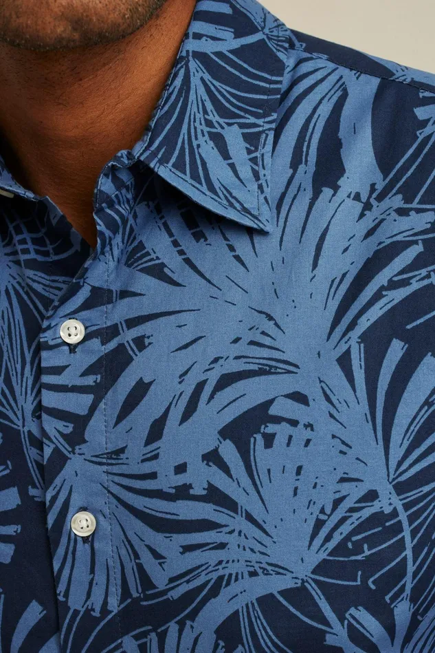 Men Casual Shirts Bonobos Riviera Short Sleeve Shirt Blue Palm Fronds