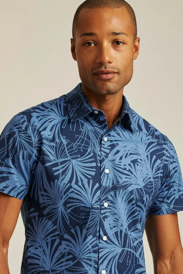 Men Casual Shirts Bonobos Riviera Short Sleeve Shirt Blue Palm Fronds