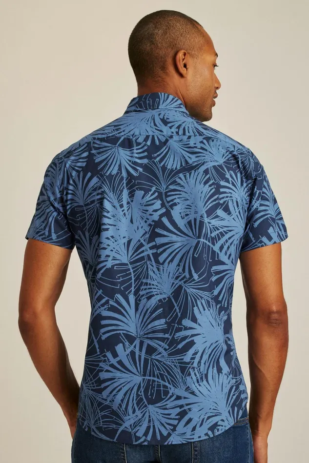 Men Casual Shirts Bonobos Riviera Short Sleeve Shirt Blue Palm Fronds
