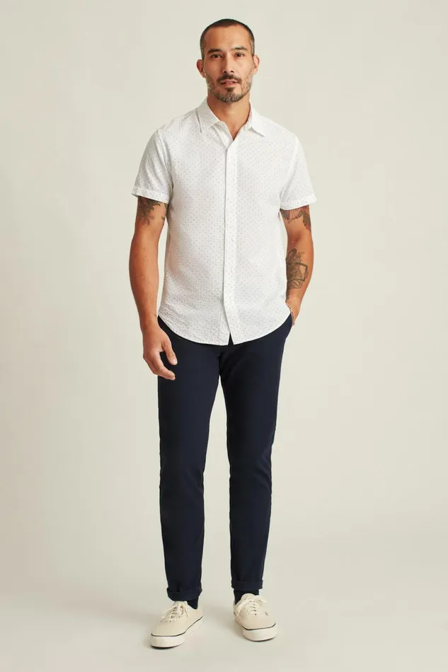 Men Casual Shirts Bonobos Riviera Short Sleeve Shirt Blue Seersucker Dot