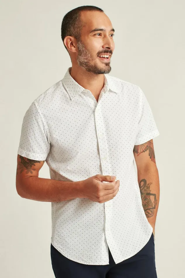 Men Casual Shirts Bonobos Riviera Short Sleeve Shirt Blue Seersucker Dot