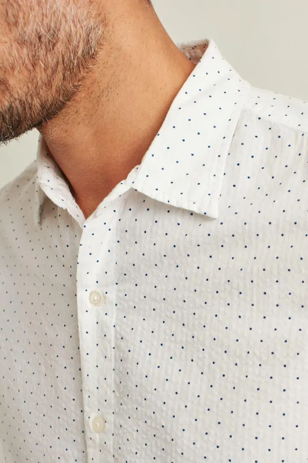 Men Casual Shirts Bonobos Riviera Short Sleeve Shirt Blue Seersucker Dot