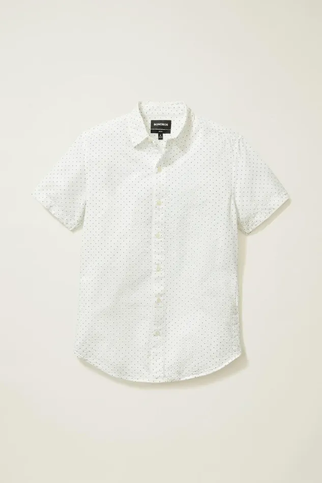 Men Casual Shirts Bonobos Riviera Short Sleeve Shirt Blue Seersucker Dot