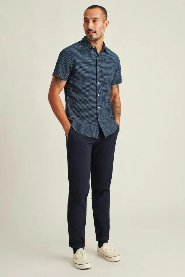 Men Casual Shirts Bonobos Riviera Short Sleeve Shirt Blue Seersucker Duane Flower