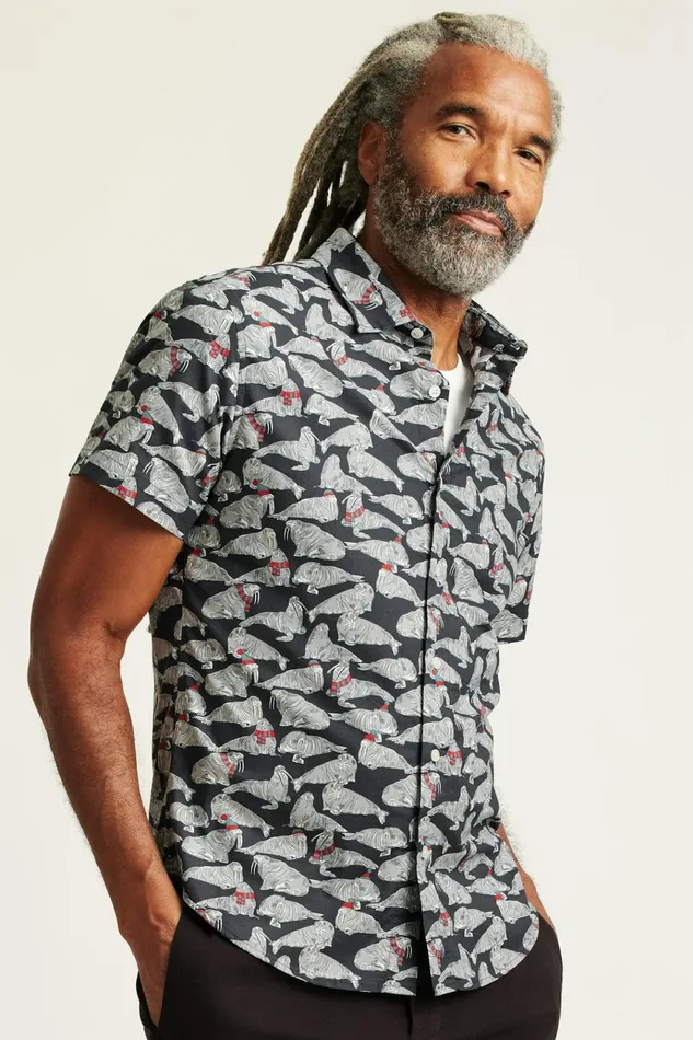 Men Casual Shirts Bonobos Riviera Short Sleeve Shirt Blue Winter Walrus