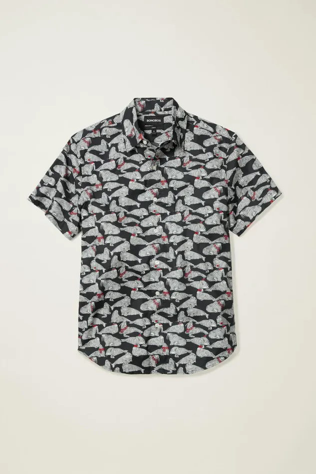 Men Casual Shirts Bonobos Riviera Short Sleeve Shirt Blue Winter Walrus