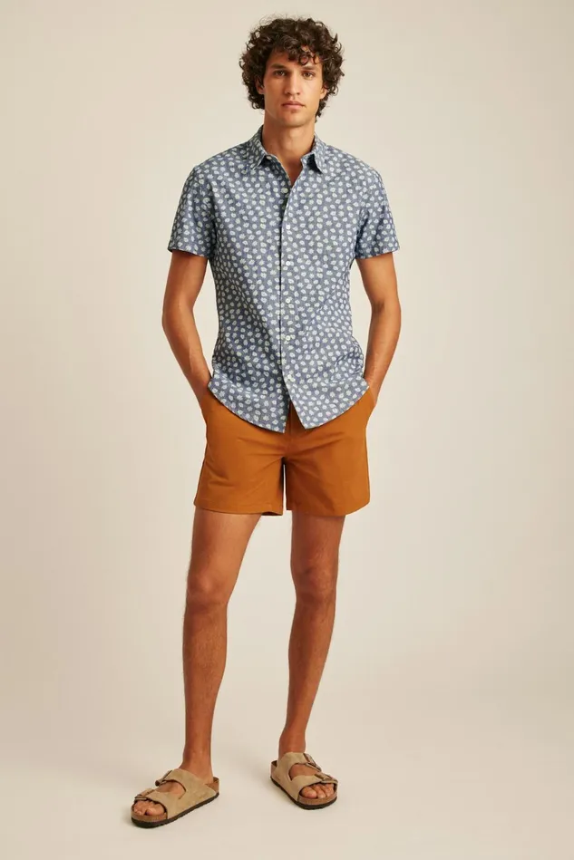 Men Casual Shirts Bonobos Riviera Short Sleeve Shirt Chambray Daisy Scatter Men Casual Shirts Bonobos Riviera Short Sleeve Shirt Chambray Daisy Scatter