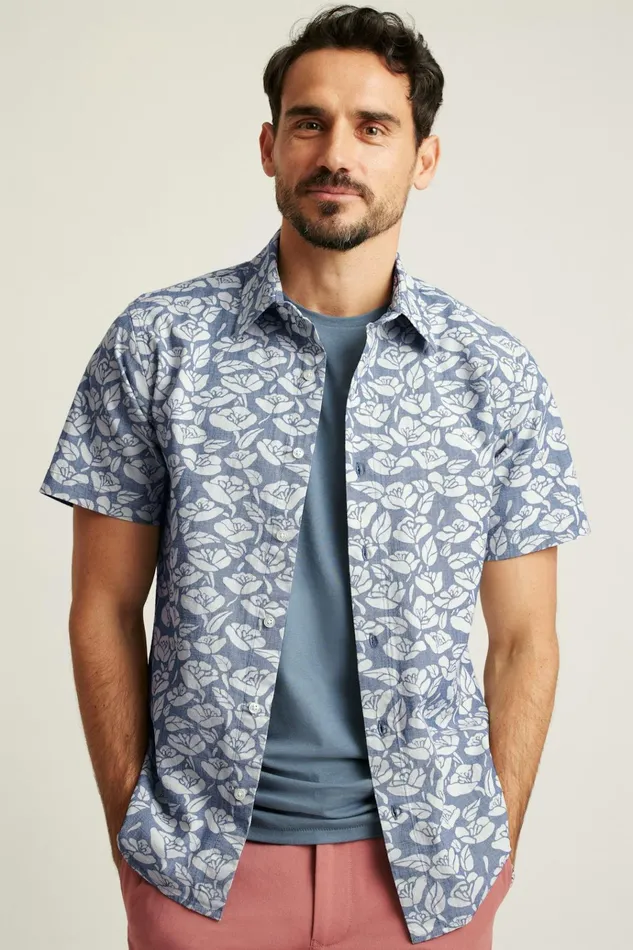 Men Casual Shirts Bonobos Riviera Short Sleeve Shirt Chambray Goodman Floral