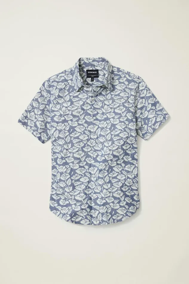 Men Casual Shirts Bonobos Riviera Short Sleeve Shirt Chambray Goodman Floral