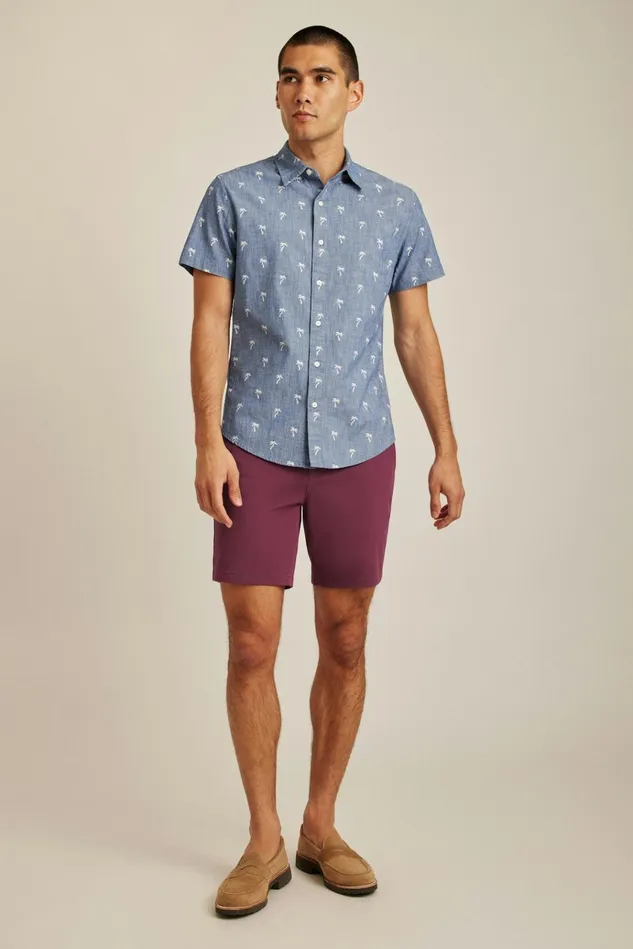 Men Casual Shirts Bonobos Riviera Short Sleeve Shirt Chambray Palms