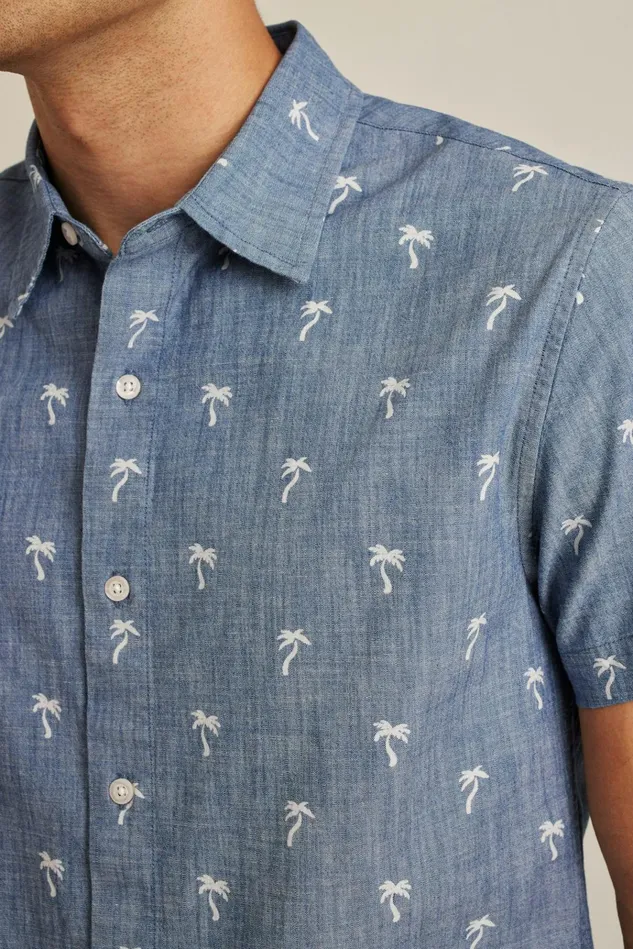 Men Casual Shirts Bonobos Riviera Short Sleeve Shirt Chambray Palms