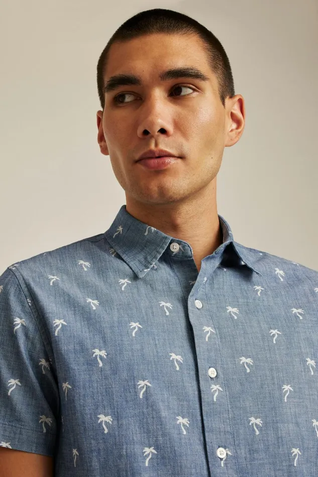 Men Casual Shirts Bonobos Riviera Short Sleeve Shirt Chambray Palms