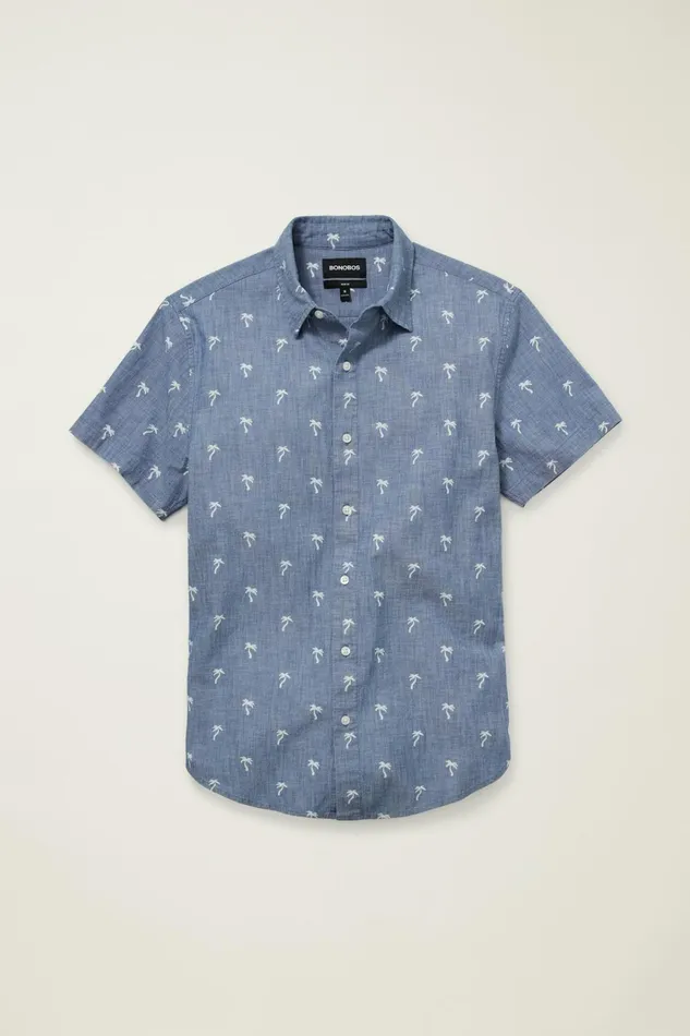 Men Casual Shirts Bonobos Riviera Short Sleeve Shirt Chambray Palms