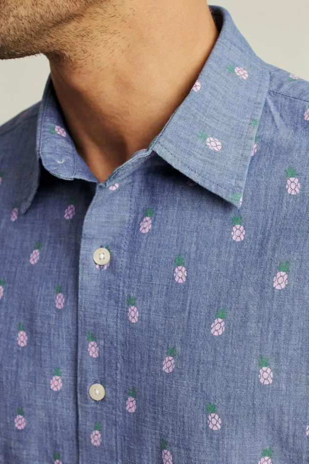 Men Casual Shirts Bonobos Riviera Short Sleeve Shirt Chambray Pineapple Party