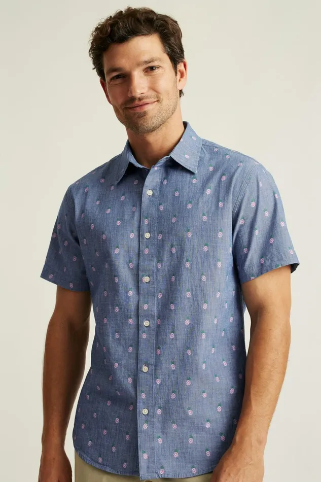 Men Casual Shirts Bonobos Riviera Short Sleeve Shirt Chambray Pineapple Party