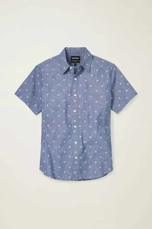 Men Casual Shirts Bonobos Riviera Short Sleeve Shirt Chambray Pineapple Party