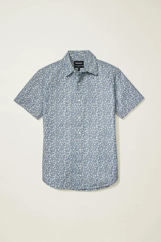 Men Casual Shirts Bonobos Riviera Short Sleeve Shirt Chambray Weekend Floral