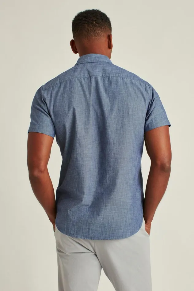Men Casual Shirts Bonobos Riviera Short Sleeve Shirt Dark Wash Chambray