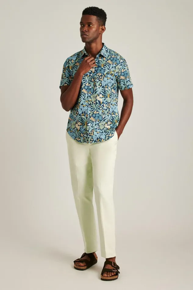 Men Casual Shirts Bonobos Riviera Short Sleeve Shirt Flamingo Jungle Blue
