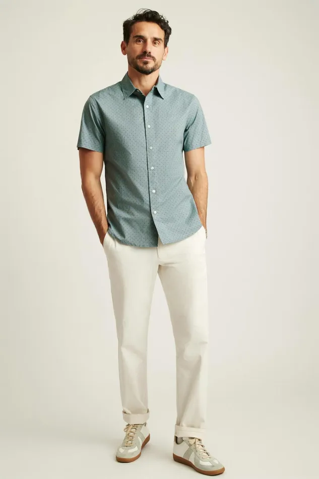 Men Casual Shirts Bonobos Riviera Short Sleeve Shirt Forest Pond Dot