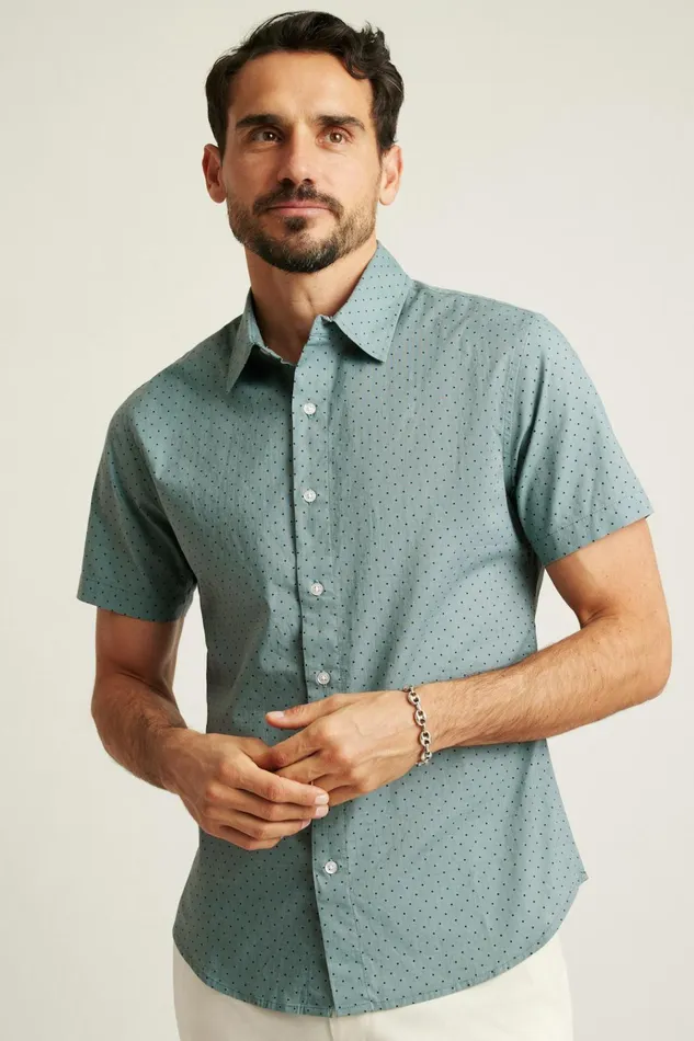 Men Casual Shirts Bonobos Riviera Short Sleeve Shirt Forest Pond Dot