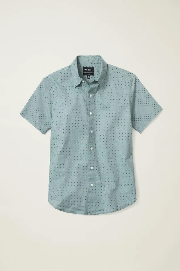 Men Casual Shirts Bonobos Riviera Short Sleeve Shirt Forest Pond Dot