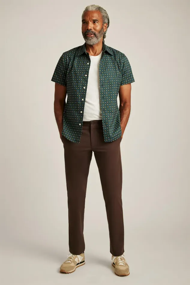 Men Casual Shirts Bonobos Riviera Short Sleeve Shirt Green Big Sky Geo