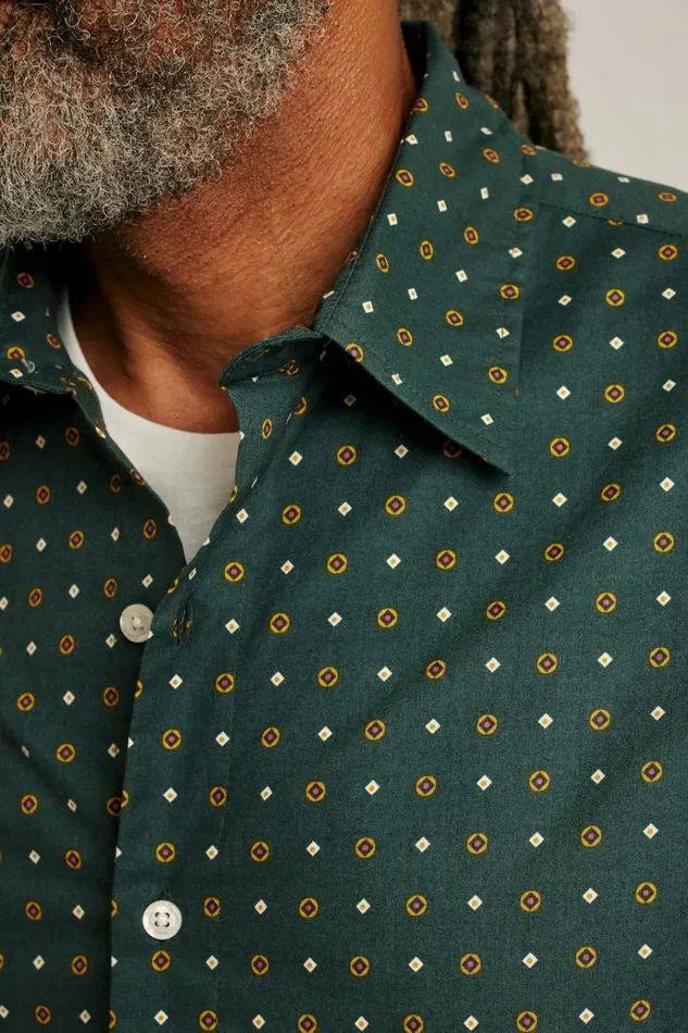 Men Casual Shirts Bonobos Riviera Short Sleeve Shirt Green Big Sky Geo