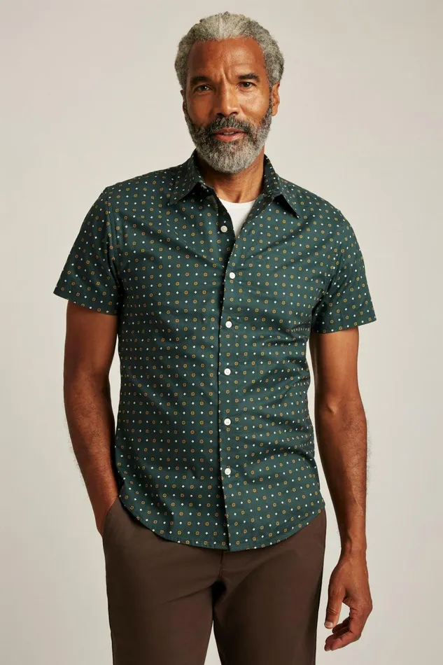 Men Casual Shirts Bonobos Riviera Short Sleeve Shirt Green Big Sky Geo