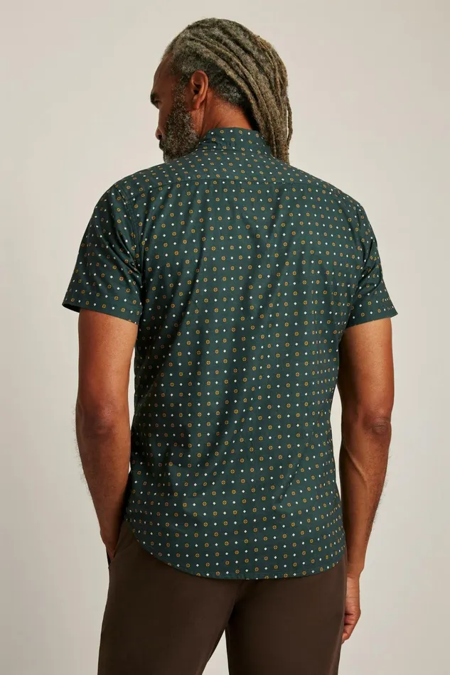 Men Casual Shirts Bonobos Riviera Short Sleeve Shirt Green Big Sky Geo
