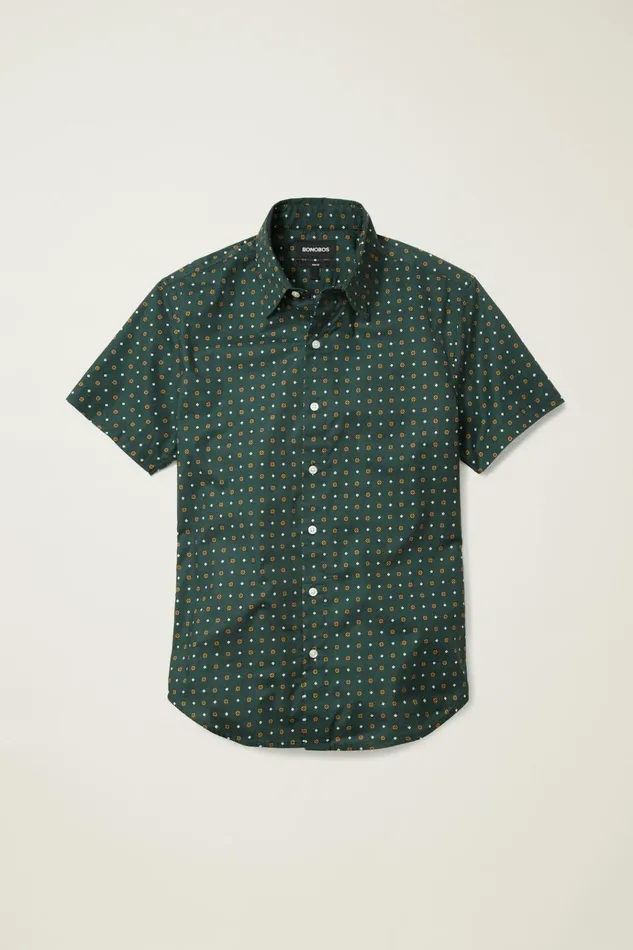 Men Casual Shirts Bonobos Riviera Short Sleeve Shirt Green Big Sky Geo