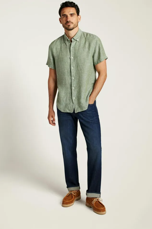 Men Casual Shirts Bonobos Riviera Short Sleeve Shirt Green Juice Linen