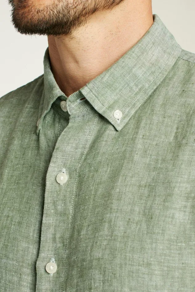 Men Casual Shirts Bonobos Riviera Short Sleeve Shirt Green Juice Linen