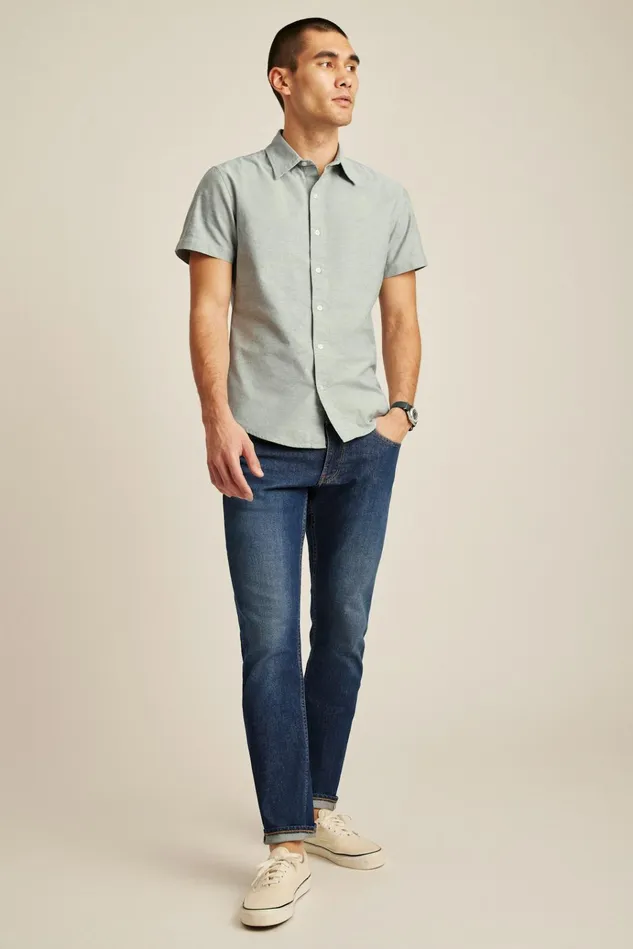Men Casual Shirts Bonobos Riviera Short Sleeve Shirt Green Sage Oxford