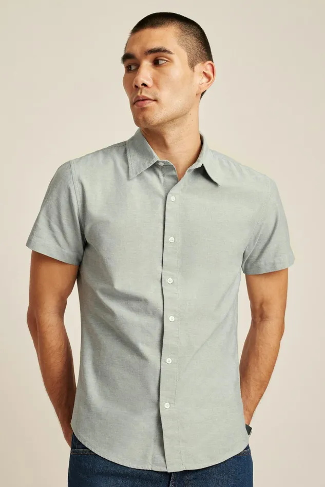 Men Casual Shirts Bonobos Riviera Short Sleeve Shirt Green Sage Oxford