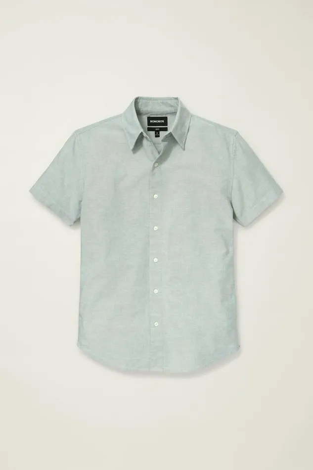 Men Casual Shirts Bonobos Riviera Short Sleeve Shirt Green Sage Oxford