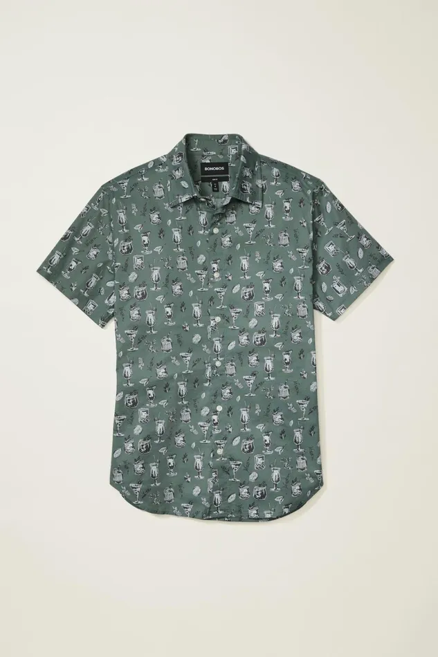 Men Casual Shirts Bonobos Riviera Short Sleeve Shirt Green Tiki Bar