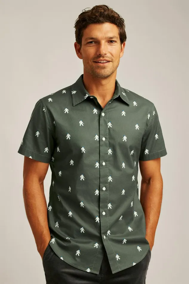 Men Casual Shirts Bonobos Riviera Short Sleeve Shirt Green Yeti Or Not