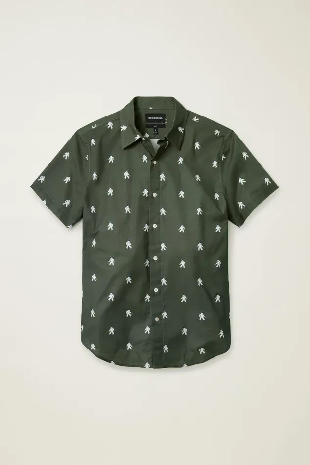 Men Casual Shirts Bonobos Riviera Short Sleeve Shirt Green Yeti Or Not
