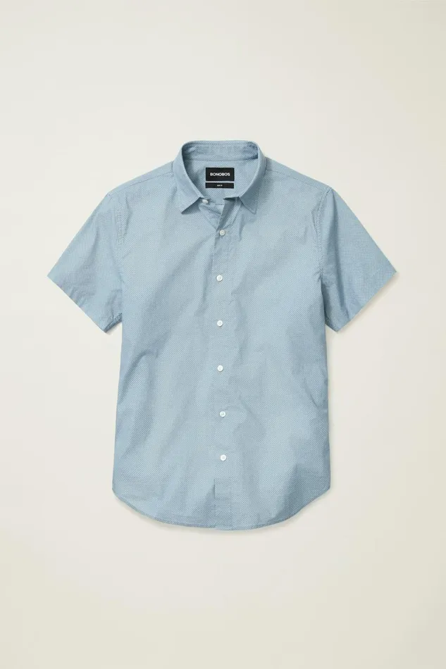 Men Casual Shirts Bonobos Riviera Short Sleeve Shirt Hazey Blue Geo