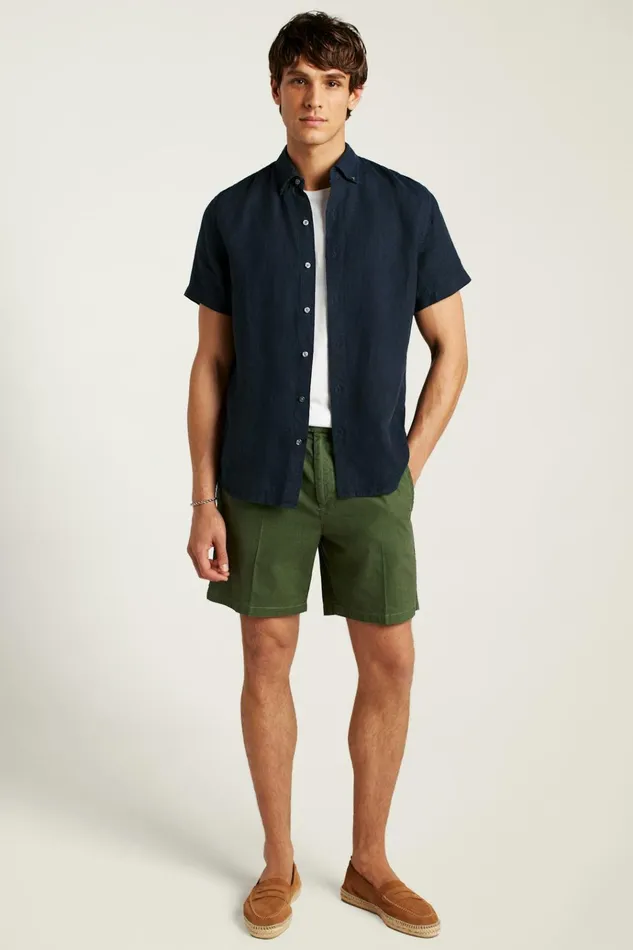 Men Casual Shirts Bonobos Riviera Short Sleeve Shirt Midnight Linen