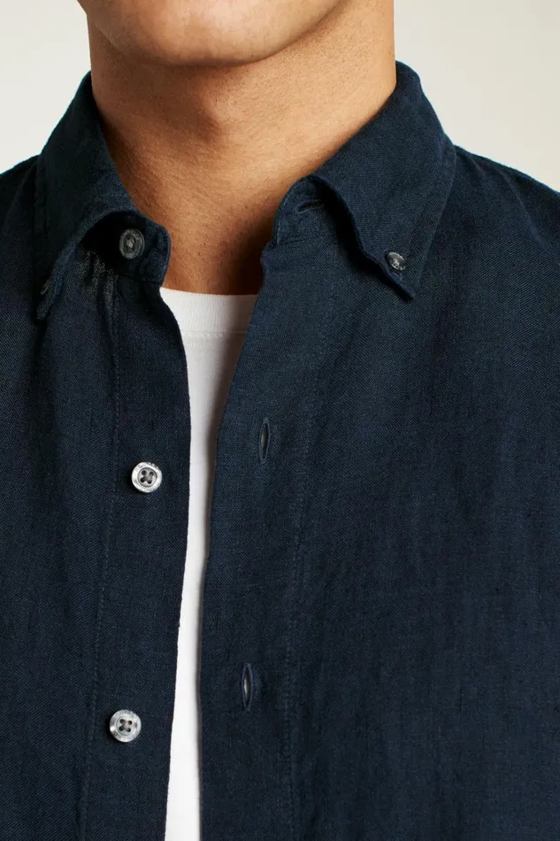 Men Casual Shirts Bonobos Riviera Short Sleeve Shirt Midnight Linen